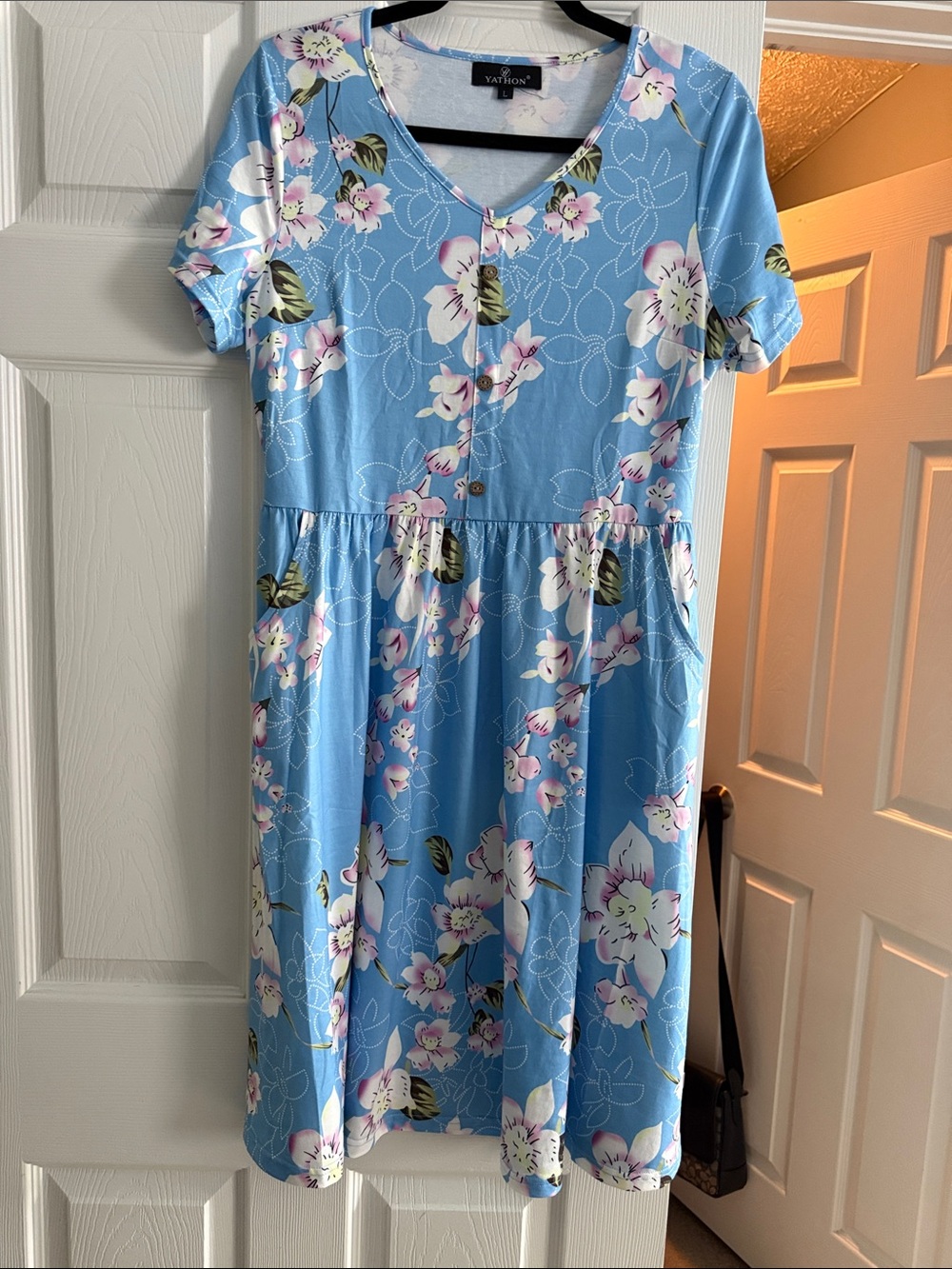 2/$15 -Womens Blue Floral V-Neck Dress